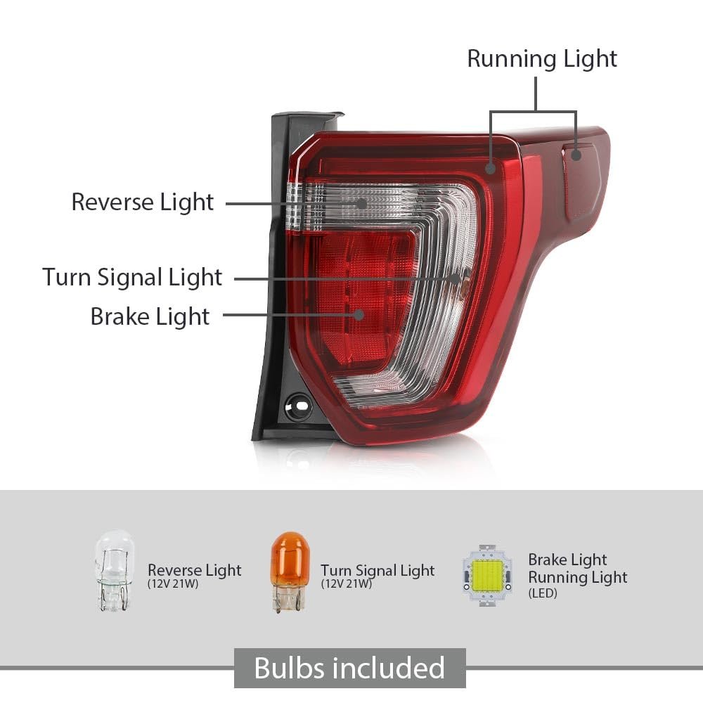 Right Rear Brake Tail Light Assembly With Wiring Harness And Bulb For Ford Explorer 2016-2019 Fb5z13404g Fo2801250 Red Polished
