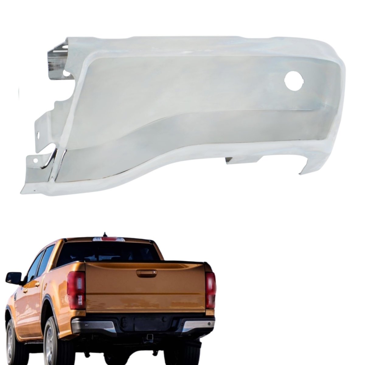 Chrome Rear Bumper End Cap Passenger Side Face Bars Replacement For Ranger 2019-2023 With Park Assist Sensors Hole