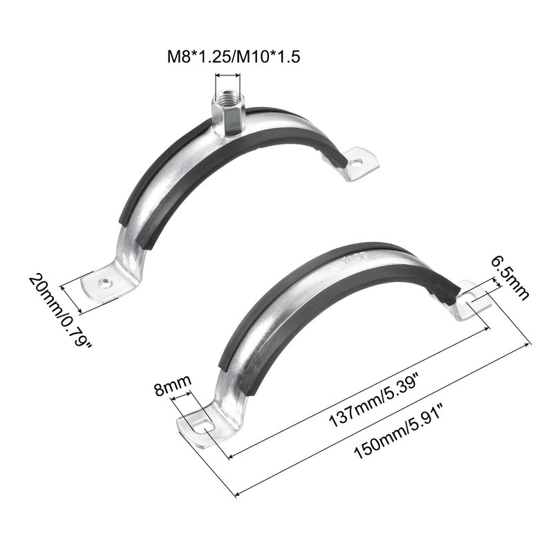 98-102mm Rigid Pipe Strap Clamps Carbon Steel Bracket Tube Clip M8 M10 Nut Size For Water 1 Pcs