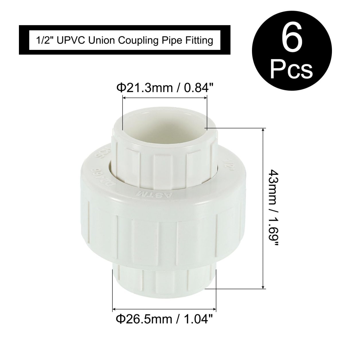6pcs 1 2 Upvc Union Coupling Pipe Fitting Socket X Socket Adapter Schedule 40 Epdm O-ring For Irrigation Pool System Indoor
