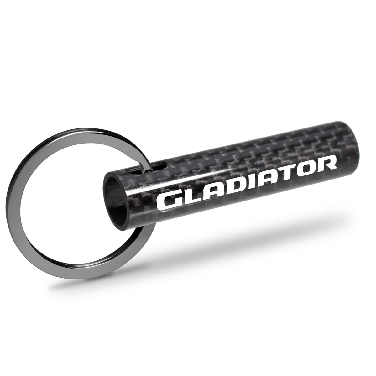 Jeep Gladiator Real Carbon Fiber Tube Style Keychain Black Leather Strap With Full Color Logo And Split Ring E3 2 13 In X 0 5