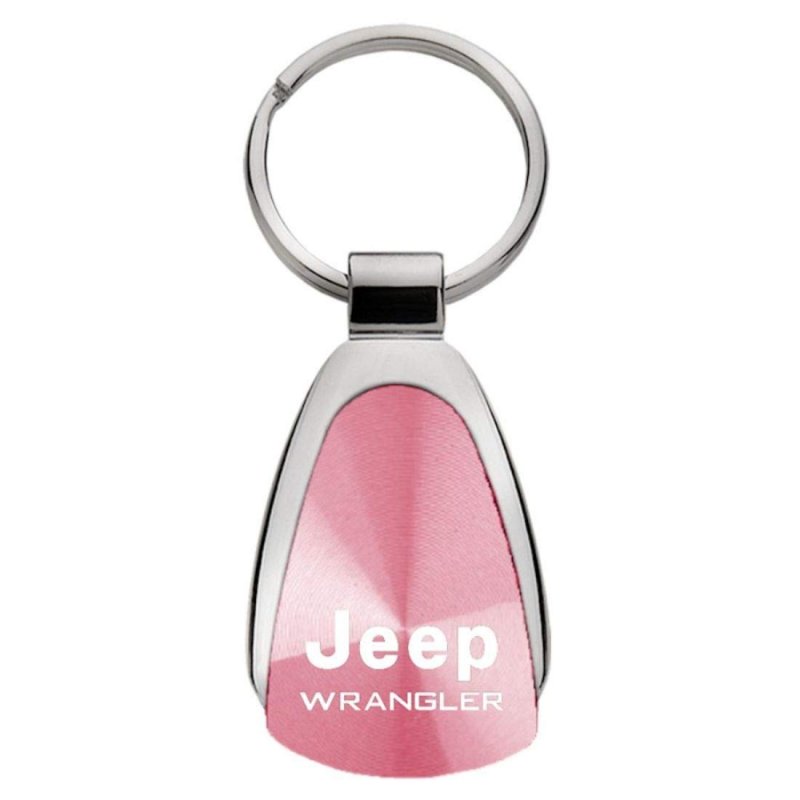 Jeep Genuine Wrangler Pink Logo Metal Chrome Tear Drop Key Chain Ring Fob