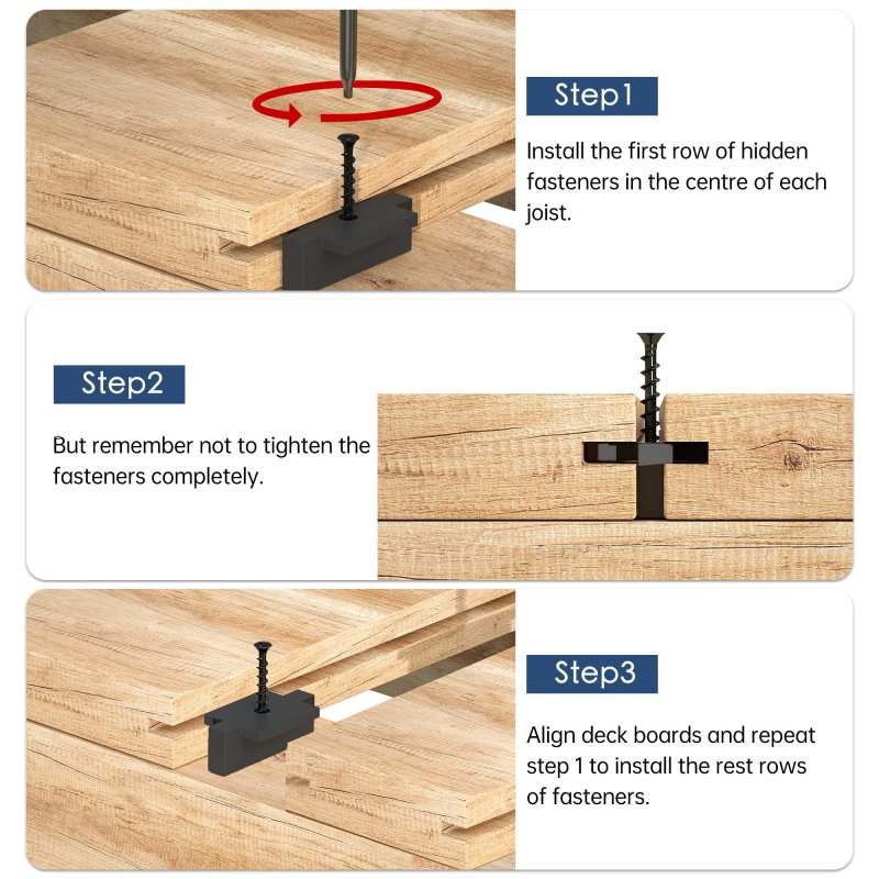 Hidden Fasteners Deck Fastener Clip 250 Pieces Universal Nylon T Clips With Preloaded Stainless Steel Screws And Square Drive