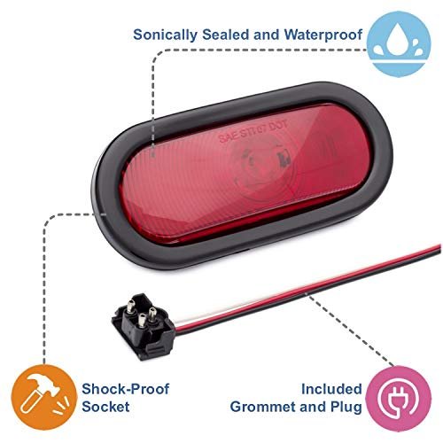 6 In Oval Sealed Waterproof Stop Turn Tail Light With Grommet And Right Angle Plug Kit For Recreational Vehicles Lum-stn1r Red