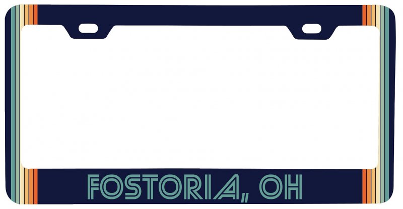 Fostoria Ohio Car Metal License Plate Frame Retro Design