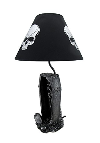 The Gloaming Skeleton In A Coffin Table Lamp And Fabric Skull Shade