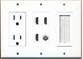 Riteav 3 Gang 15a Power Outlet Mesh-brush Hdmi Coax Wall Plate White 
