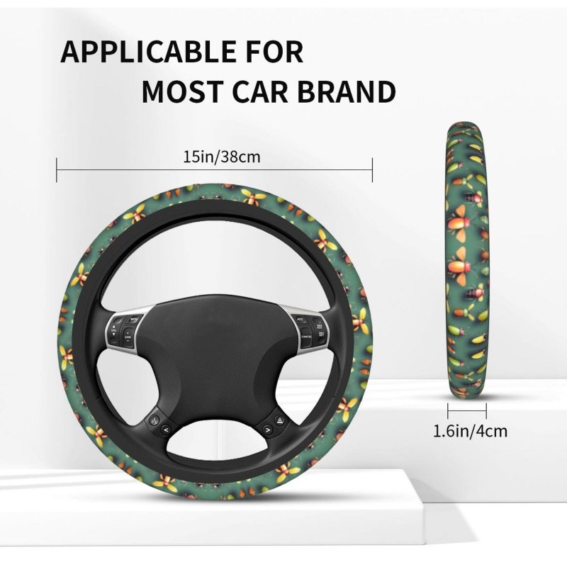 Yyhhaofa Neoprene Steering Wheel Cover Elastic Easy To Install Fits Most Vehicles Durable Insect Atlas Printing