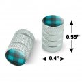 Plaid Turquoise Teal Gray Grey Pattern Motorcycle Bicycle Bike Tire Rim Wheel Aluminum Valve Stem Caps