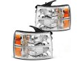 Left And Right Halogen Headlight Set With Chrome Housing For 2007-2013 Chevy Silverado 1500 