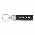 Ipick Image For Cadillac Ct4 Logo Real Carbon Fiber Strap With Black Leather Stitching Edge Key Chain Keychain Exclusive