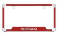Nissan Wordmark Red Carbon Fiber Inlay Zinc Metal License Frame Holder 2 Hole 
