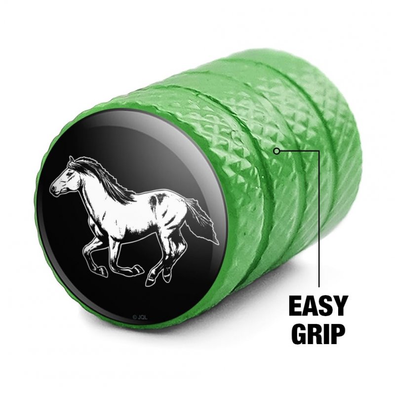 Horse Illustration Valve Stem Caps For Tire Rim Wheel Green Aluminum Schrader Type Air Covers 4 Pieces 0 55 In Tall
