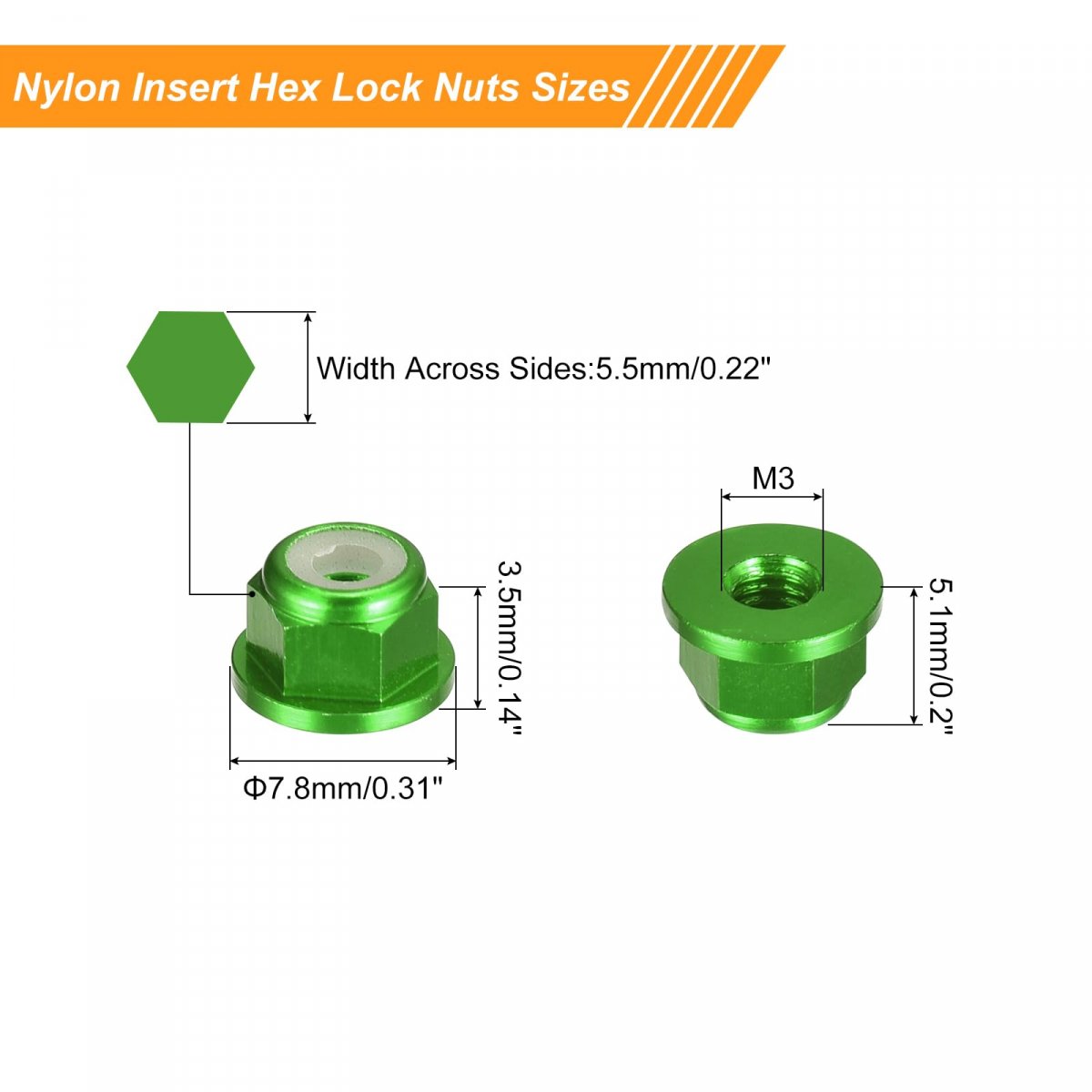 Nylon Insert Hex Lock Nuts 10pcs M3 X 0 5mm Aluminum Alloy Self-locking Anodizing Flange Nut For Fasteners Green