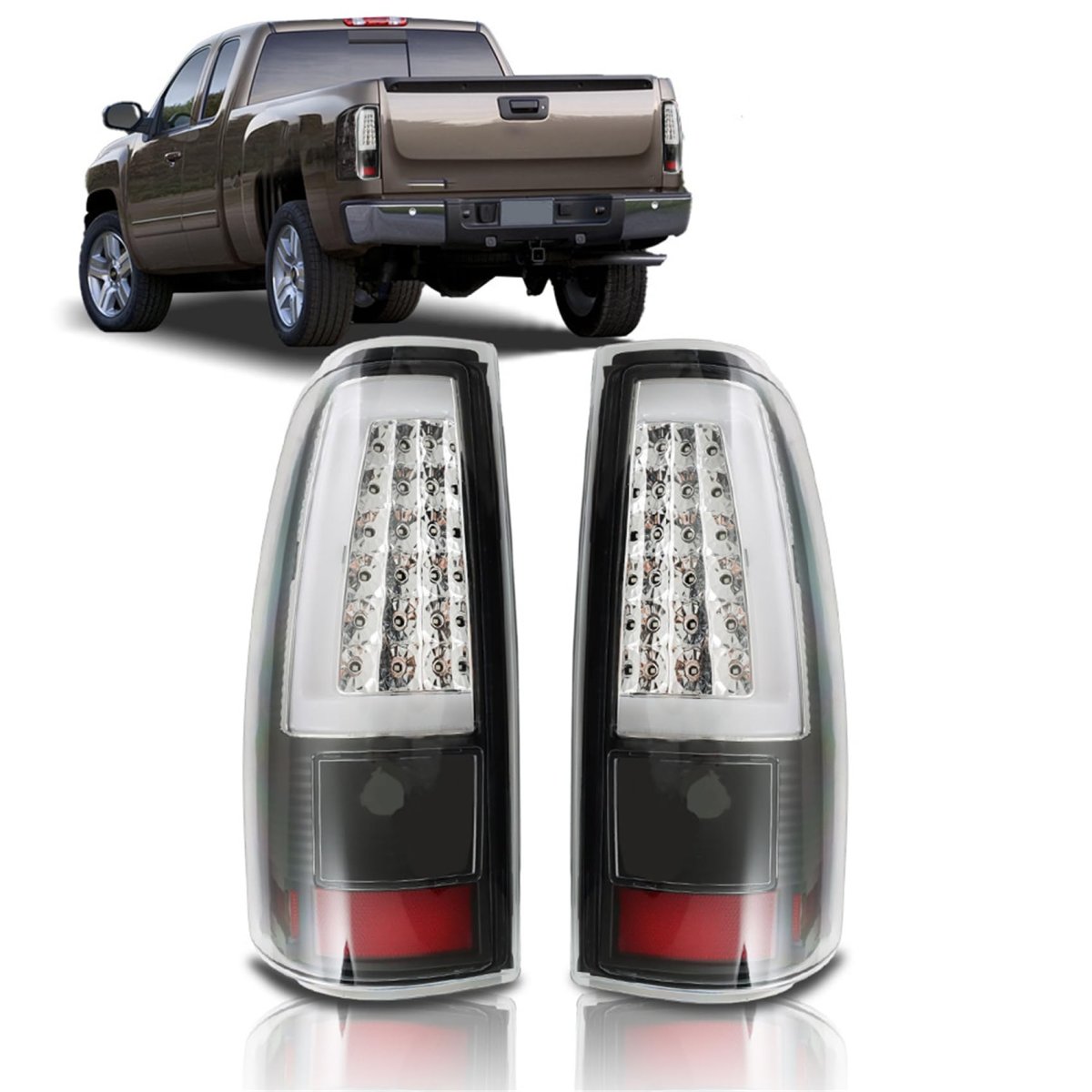 Tail Light Assemblies For Silverado 1500 2500 2003-2006 Red And Clear Lens Rear Brake Lamps Driver Passenger Side Pair
