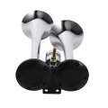 Dual Trumpet Air Horn Chrome 12v 24v 150db Super Loud With Electric Valve Flat Base For Truck Lorry Boat Train 