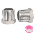 2 Pcs 304 Stainless Steel Reducer Hex Bushing G1 Male X 4 Female Threaded Reducing Pipe Adapter Fitting With Ptfe Tape For 