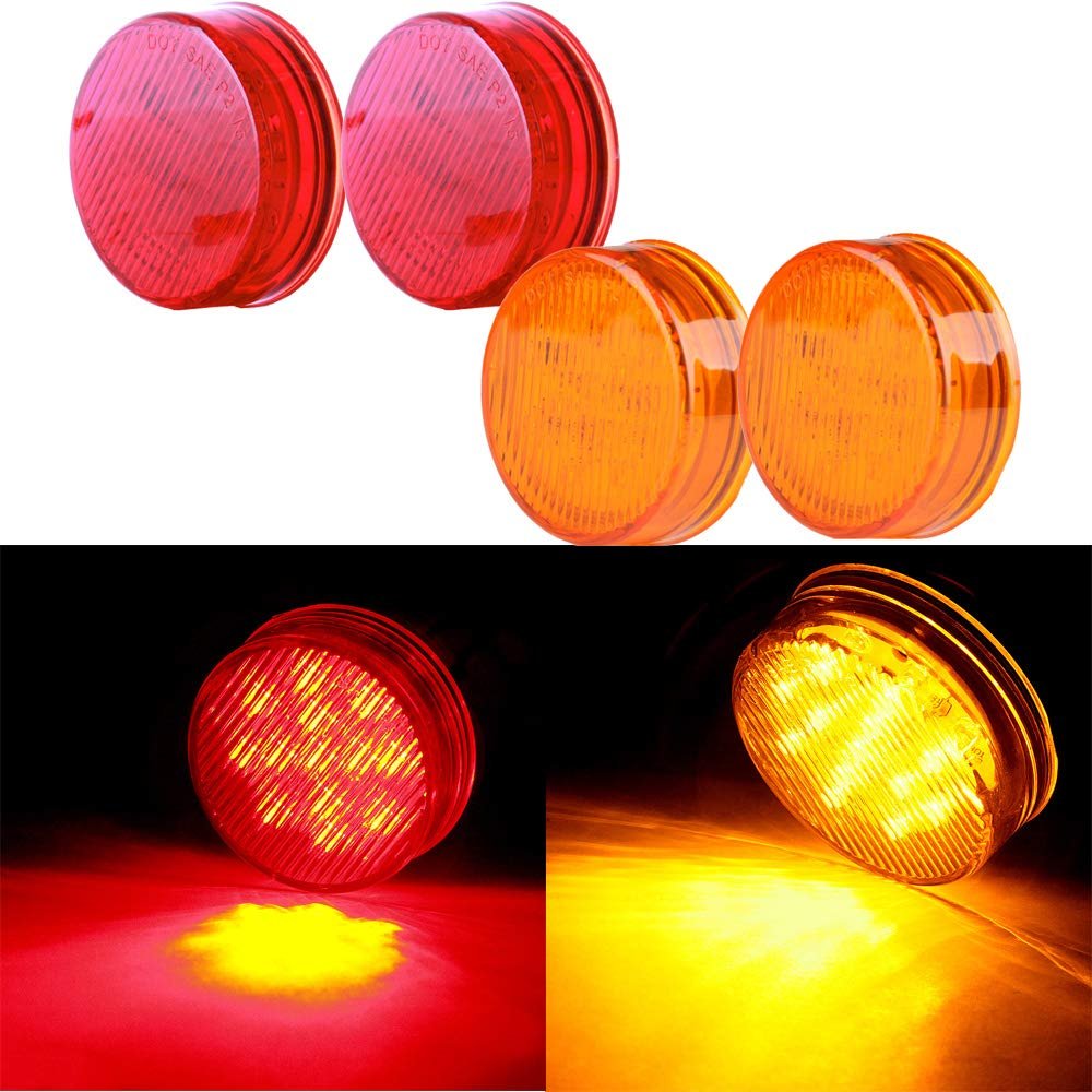 Side Marker Light 2 5 In Round Led Trailer Lamp Red And Amber Stop Turn Tail Lights For Boats Trucks Trailers Pickups Flush