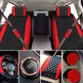 Tallew 17 Pcs Black Red Bling Car Accessories Set For Women Leather Steering Wheel Cover Seat Belt Shoulder Pad Armrest Cup 