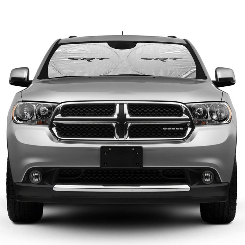 Srt Logo Universal Fit Windshield Sun Shade Silver Reflective Fabric 75 In X 37 5 One Piece Easy Folding For Dodge Jeep Cars