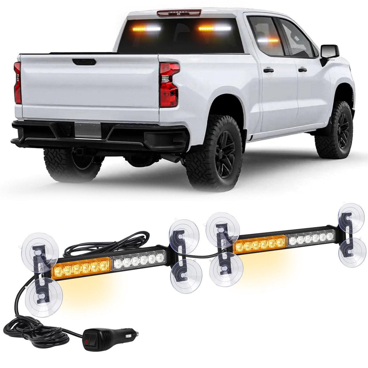 Xridonsen 2x 10 7 Inch Emergency Strobe Lights 24 Led Amber White Warning Flashing Safety Dash Side Window Front Rear