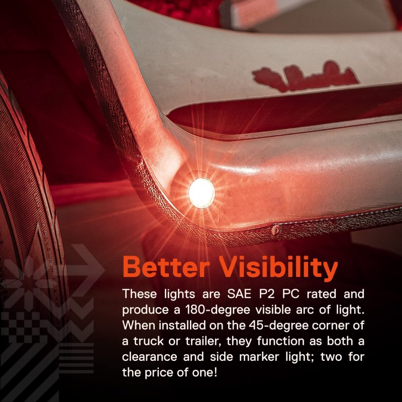 True Mods 2pc 3 4 Round Red Trailer Led Marker Light Wire Turn Brake Tail Lights Dot Fmvss 108 Sae P2pc Semi-spherical Output