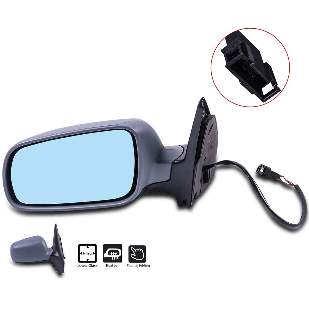 Black Left Side Mirror Fit For 1999-2010 Volkswagen Jetta Textured Glass Manual Folding Heated