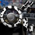 Tallew 5 Pcs Fluffy Cow Print Plush Steering Wheel Cover Fuzzy Car Women Seat Belt Pads Cute Handbrake Gear Shift Universal Suv 