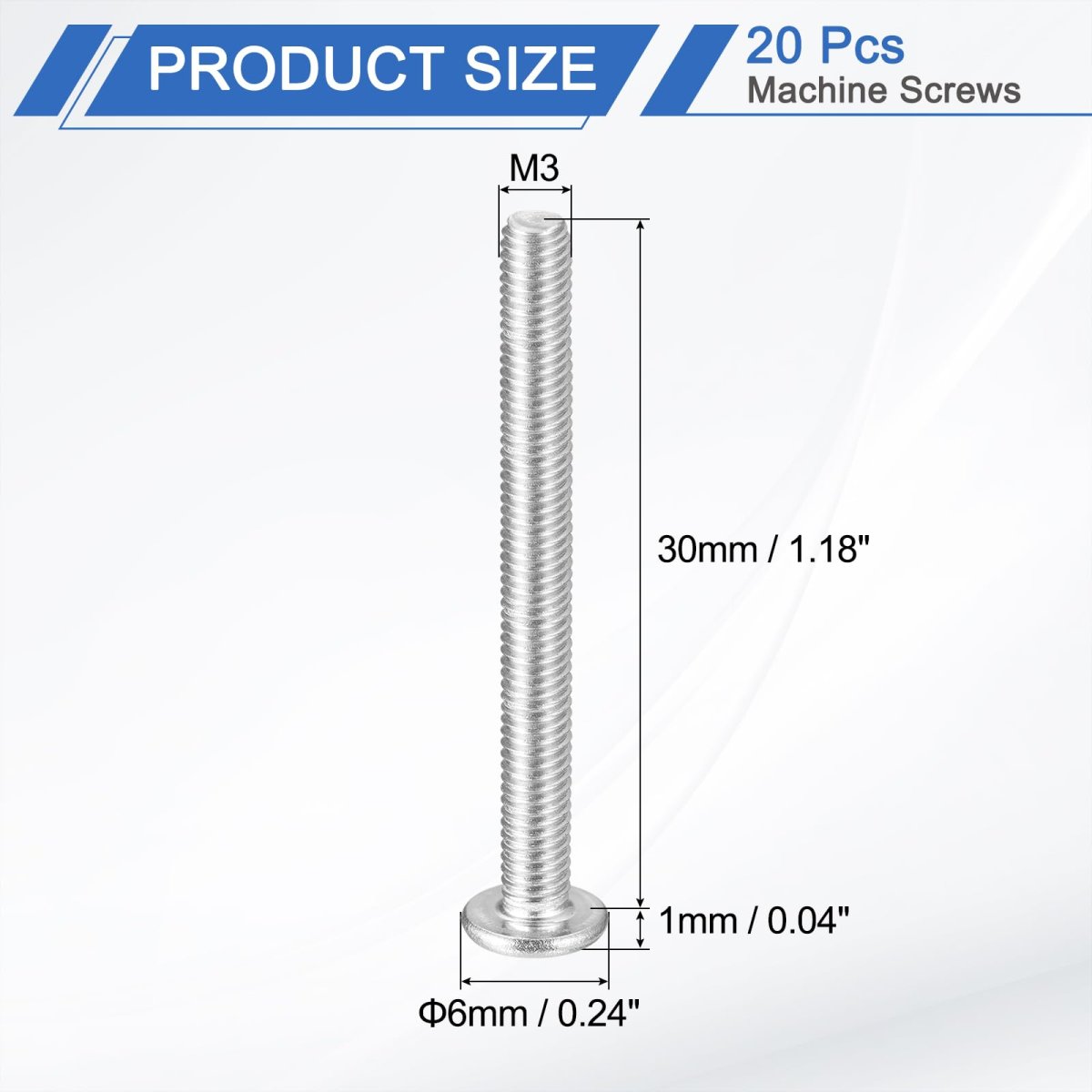 M3-0 5 X 30mm 20pcs Flat Round Head Screws 304 Stainless Steel Phillips Drive Machine Hardware Fastener For Furniture