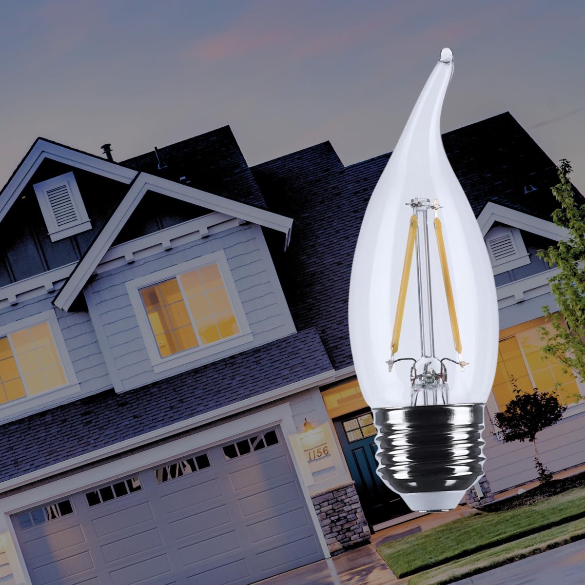 Ca10 Led Light Bulb 5000k Natural 500 Lumens Clear Flame Tip E26 Medium Base 92 Cri Dimmable Wet Rated Ip65 Enclosed Fixture