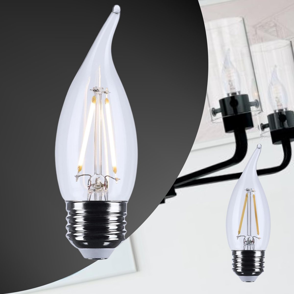 Ca10 Led Light Bulb 5000k Natural 500 Lumens Clear Flame Tip E26 Medium Base 92 Cri Dimmable Wet Rated Ip65 Enclosed Fixture