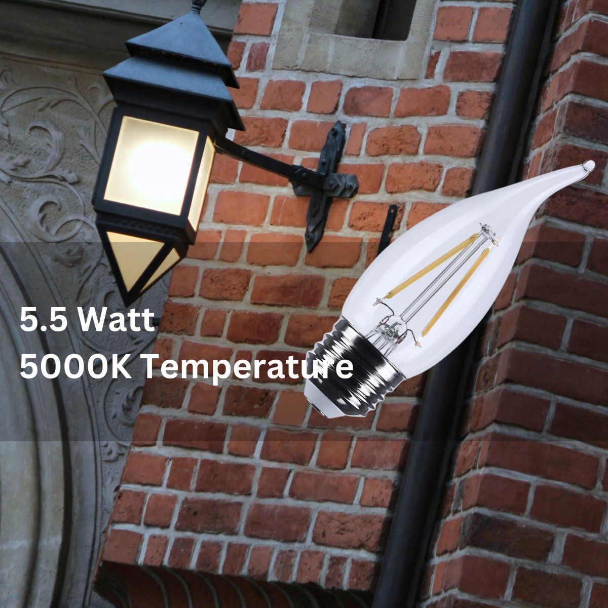 Ca10 Led Light Bulb 5000k Natural 500 Lumens Clear Flame Tip E26 Medium Base 92 Cri Dimmable Wet Rated Ip65 Enclosed Fixture