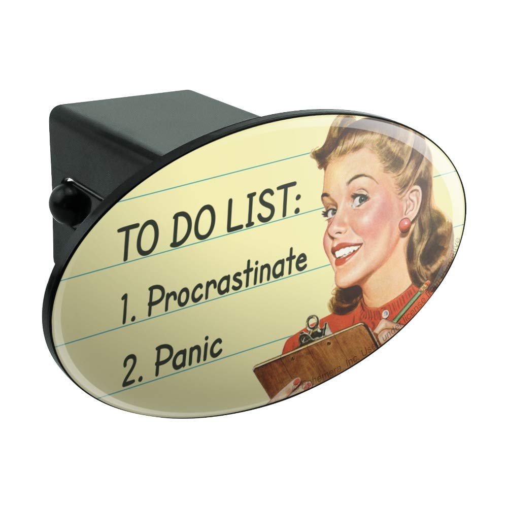 To Do List Procrastinate Panic Funny Oval Tow Trailer Hitch Cover Plug For 2 In Receivers Black Abs Plastic With Uv Resistant