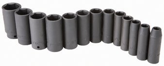 13 Piece 1 2 In Drive Sae Deep Wall Impact Socket Set Chrome Vanadium Steel
