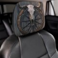 Long Horned Bull Skull And Old West Wagon Wheel Hanged On A Wood Wall 2pcs Universal Car Seat Headrest Protector Covers Soft