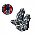 Blue Hawaiian Hawaii Aloha Print With White Hibiscus Flowers Wild Series 2pc Car Truck Suv Auto Front Seat Universal-fit Bucket 
