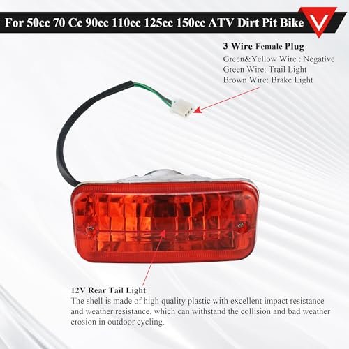 12v Rear Bulb Brake Tail Light For 50cc 70cc 90cc 110cc 125cc Atv Quad Bike Go Kart Red Abs Plastic Lamp With 13 18 In Wire And