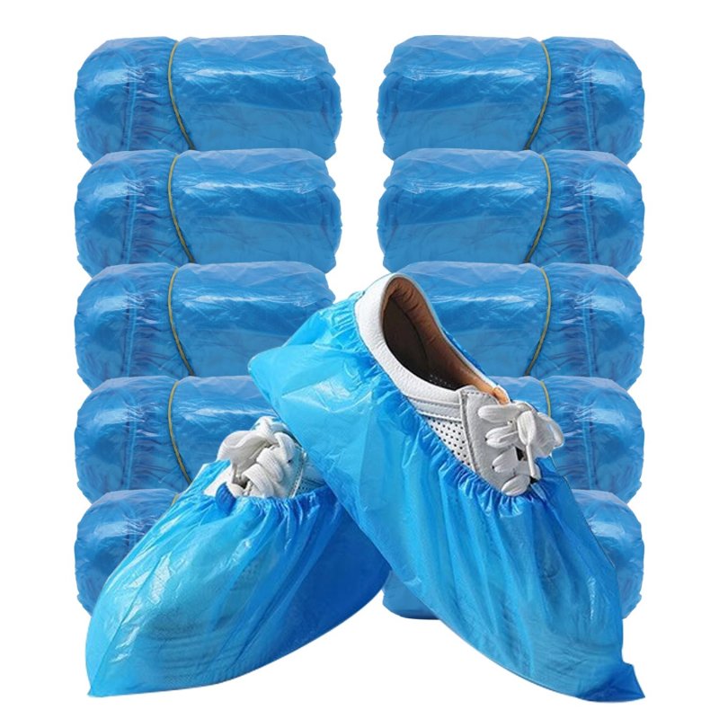 Yueton 100pcs Non-slip Foot Cover Disposable Boot Waterproof Shoes Elastic Cover Portable Outdoor Covers Pe Plastic Indoor