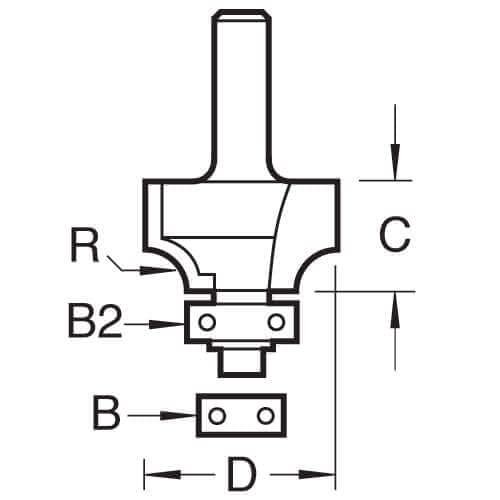 C079x1 2tc Bearing Guided Round Over Router Cutter 1 2 In Shank 12 7mm Radius Tungsten Carbide Tct Tips With Ptfe Coating For