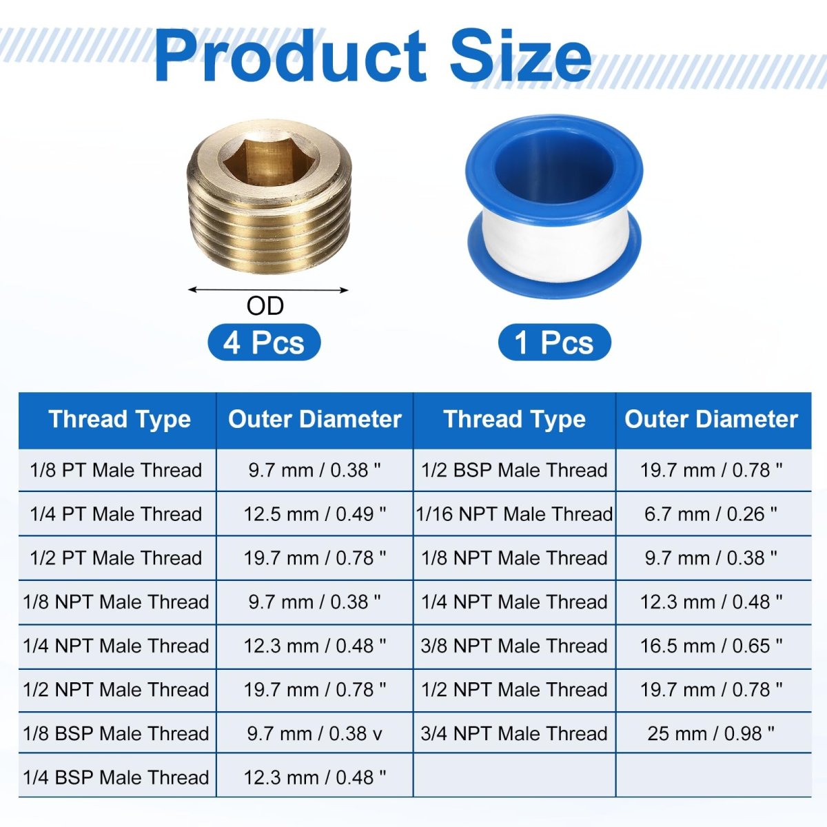 4pcs 1 2 Pt Brass Pipe Plug Fitting Male Thread Internal Hex Socket Cap Countersunk For Sealing Port Pneumatic Solenoid Valve
