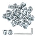 100 Pcs Threaded Insert For Wood 1 4 20 Carbon Steel Studs Hex Socket Drive Nut Inserts Screw In Fastener Connector With Wrench 