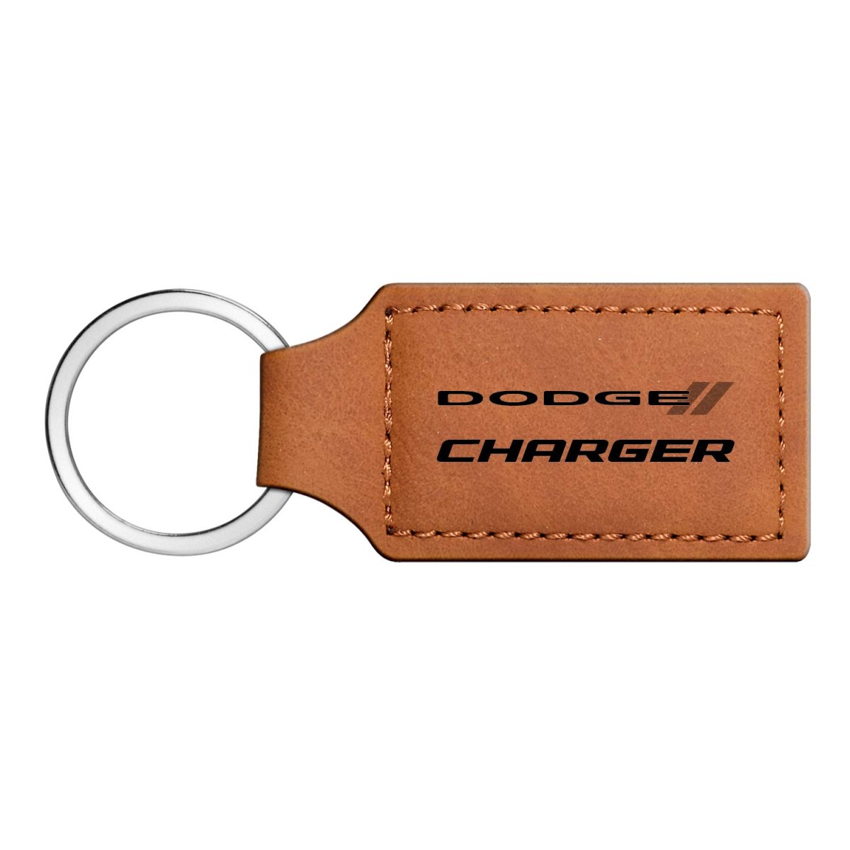 Dodge Charger Rectangular Brown Leather Key Chain Official Licensed 3 75 In X 1 25 Modern Faux Keychain With Split Ring