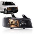 G-plus Headlight W Bulbs Compatible With Chevy Express 1500 2003-2014 2500 3500 2003-2023 Fit Gmc Savana Clear Lens Black