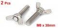 Uxcella M8 X 30mm Male Thread 304 Stainless Steel Butterfly Wing Screws Bolts 2 Pcs