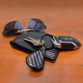 Jeep Grand Wagoneer Real Black Carbon Fiber Teardrop Key Chain Gunmetal Metal Pendant With Logo 2 125 In X 1 25 Modern Style 