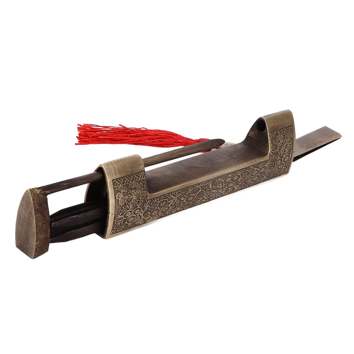 Chinese Antique Horizontal Padlock 3 5in 9cm R Spacing Pattern Brush Lock For Gift Boxes And Cabinets Decorative Collectible
