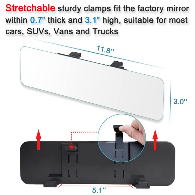 Frameless Rear View Mirror Interior Panoramic Wide Angle For Car Suv Truck Eliminate Blind Spots Flat 11 8in White Model