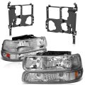 Auto Dynasty Headlights Assembly And Bumper Lamps Mount Brackets Set For 1999-2006 Chevy Silverado Suburban Tahoe 1500 2500 Hd 