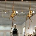 Vintage Hanging Light Fixture Resin Hemp Rope Monkey Pendant Chandelier Industrial Retro E27 Ceiling For Dining Living Room 