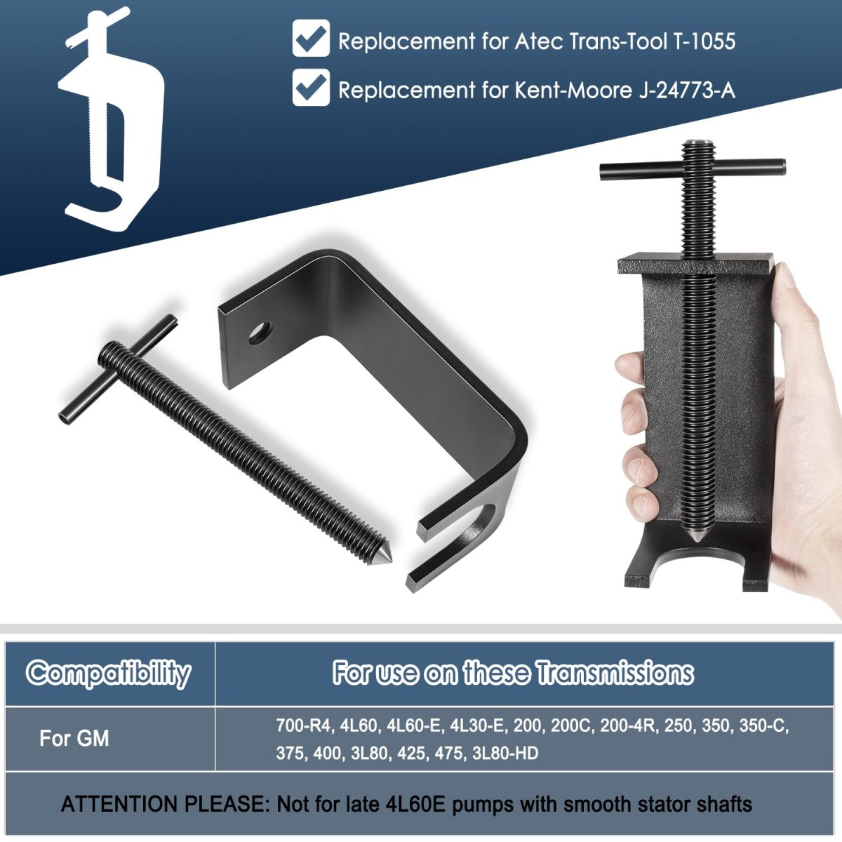 T-1055 Oil Pump Remover And End Play Transmission Tool Heavy Duty Steel Replacement For J-24773-a Gm 4l60e 4l60 700-r4 3l80 400